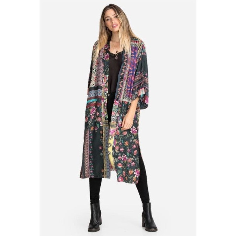 Johnny Was Silk Kimono Janice Gabrielle Duster Floral Open Front Robe Large View 2